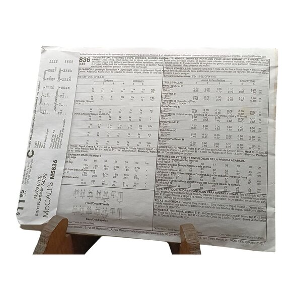 McCalls M5836 Girls Dress & Pants Sewing Pattern Size CB 1-2-3 - Picture 2 of 2